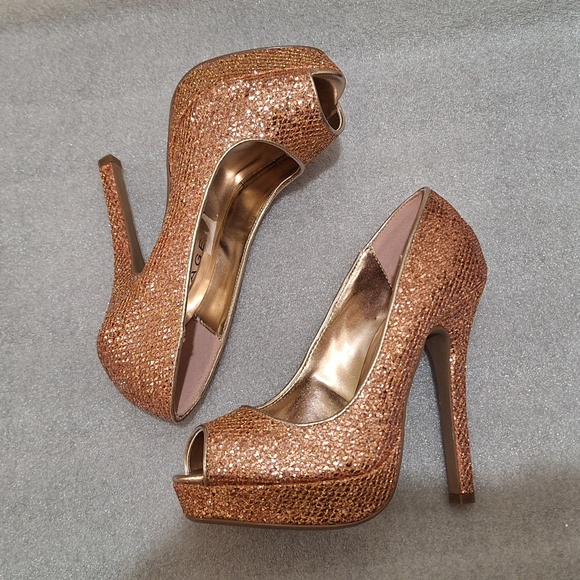 Rampage Shoes - Rose Gold Glitter Peep-Toe Heels
